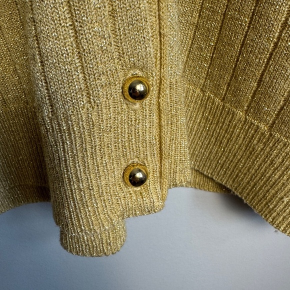Fairset Petite Vintage Golden Metallic Ribbed Button Up V-Neck Sweater Size LP - Picture 4 of 15